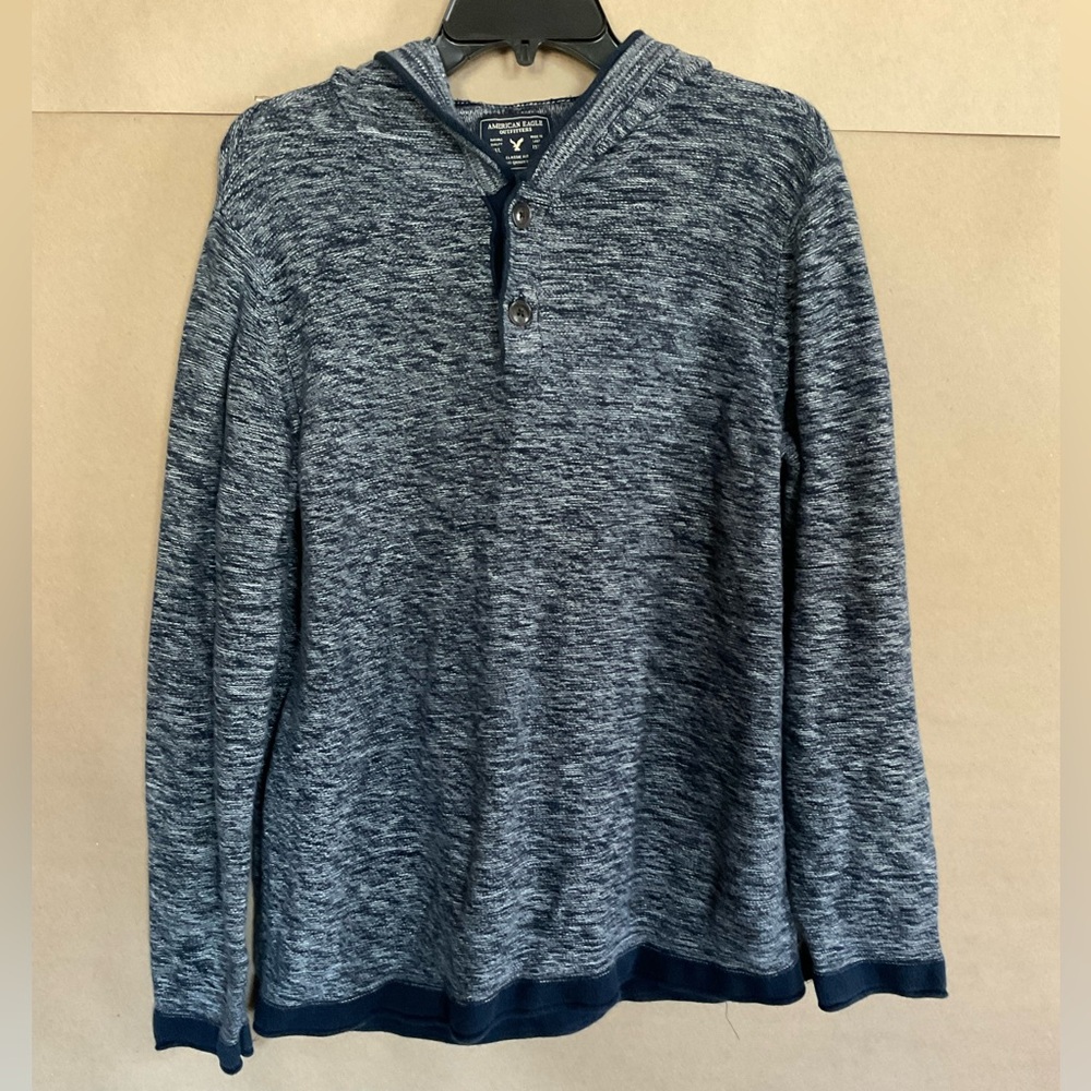 American Eagle Men's Blue Sweater with Hood. Size L.